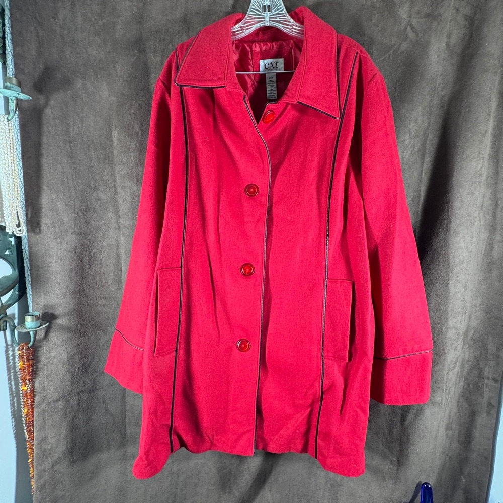 CXT Classics Red Wool Blend Button Front Car Coat Contrast Trim Plus Size 24W